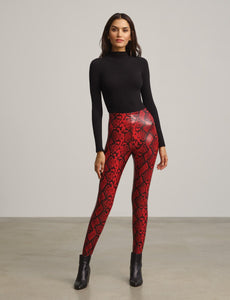 RED SNAKE FAUX LEATHER LEGGINGS