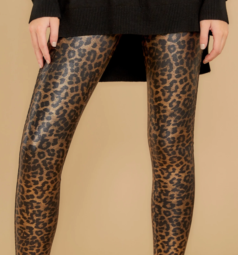 SPANX Faux Leather Leopard Animal Leggings Pants Sz Medium