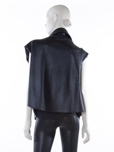 Faux Leather Cowl Zip Vest
