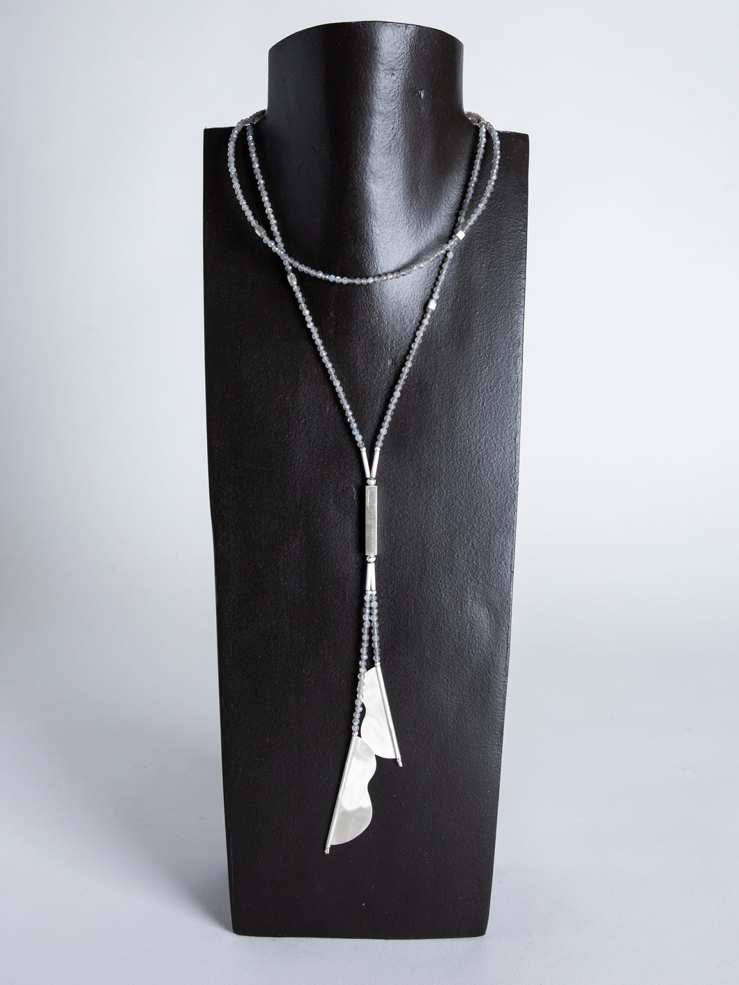 Long Silver Labradorite Necklace