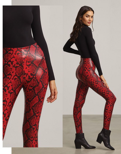 Commando Faux Leather Animal Legging in Red Snake