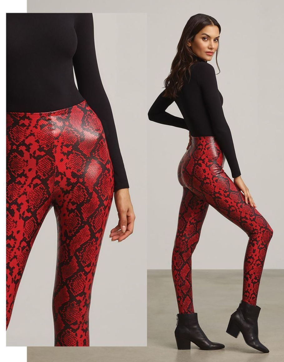 RED SNAKE FAUX LEATHER LEGGINGS